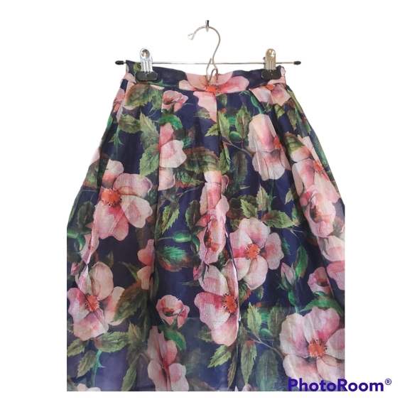 High Waist Floral Print Flare Full Skirt - Size XXS, 00 - Picture 2 of 5